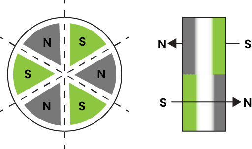 Axially oriented in segmentsAUS